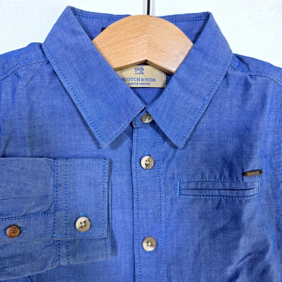 Scotch & Soda Other - Scotch & Soda Scotch Shrunk Button Down Shirt Boys 10 Blue Chambray Long Sleeve